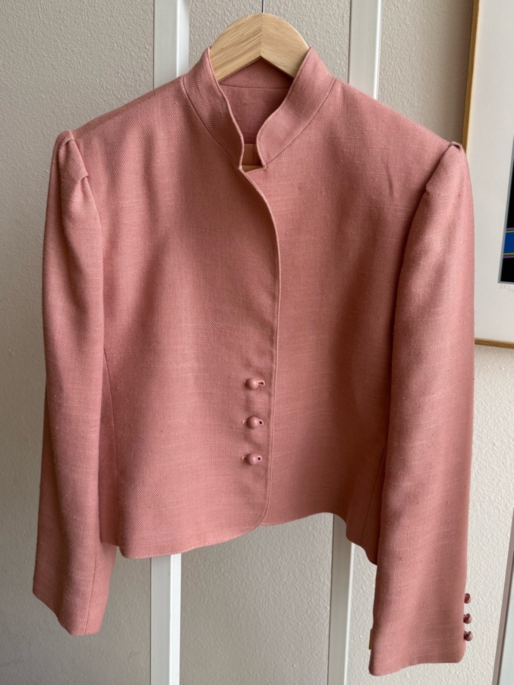 Vintage Linen Cropped Jacket Blazer Dusty Pink Structured Minimalist 90s As New